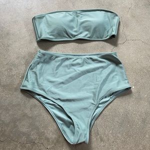 Forever 21 sage green metallic strapless bikini